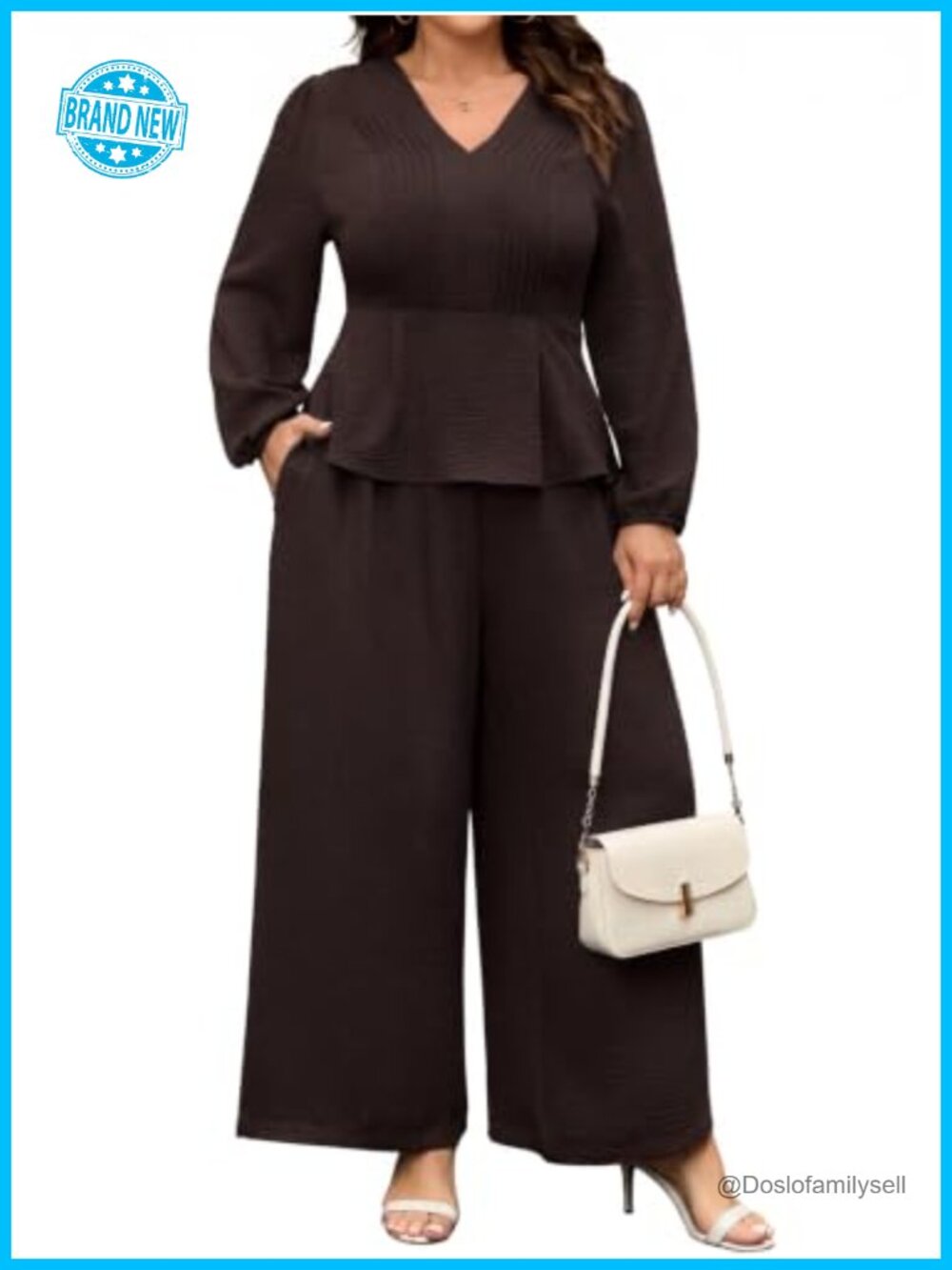 SCOMCHIC Women's Plus Size 2 Piece Set Peplum Top Wide Leg Pants